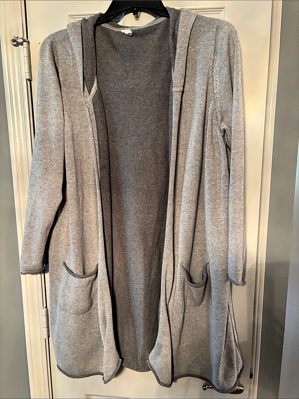 Eileen Fisher Gray Heavyweight Hooded Long Open Cardigan with Pockets